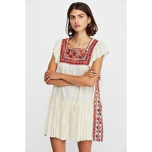 Free People • Embroidered Day Glow Open Back Ruffle Peasant Boho Dress